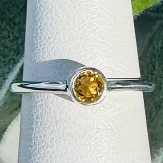 Citrine Rings - Size 5 Faceted Round Circle Bezel Set - Sterling Silver Stackable