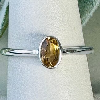 Citrine Rings - Size 4 Faceted Oval Bezel Set - Sterling Silver Stackable