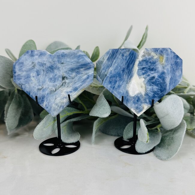 Blue Kyanite Hearts on Black Stand Pin - Medium 5" Home Decor