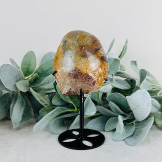 Garden (Landscape Ghost Phantom) Lodolite Quartz Free Form Freeform on Black Pin Stand - Medium Specimen 7"Half Polish Rough