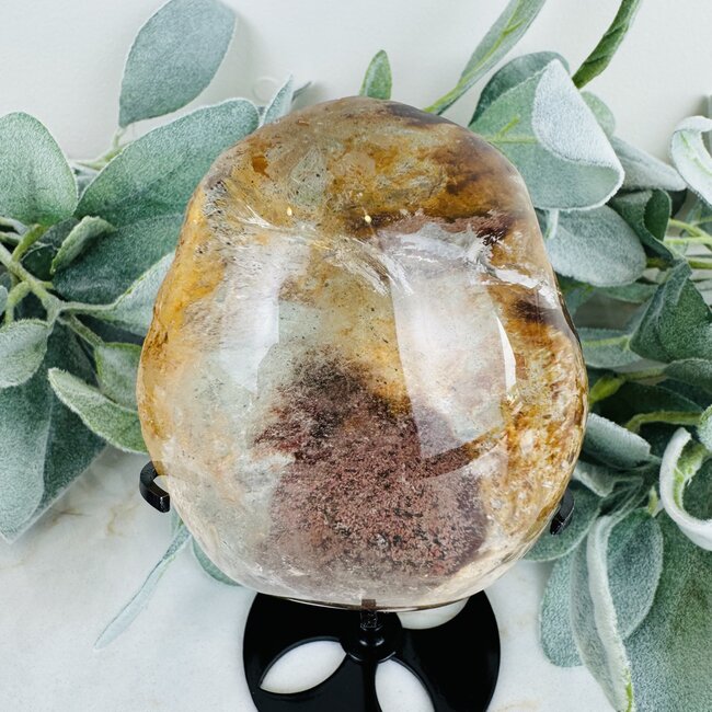Garden (Landscape Ghost Phantom) Lodolite Quartz Free Form Freeform on Black Pin Stand - Medium Specimen 7"Half Polish Rough