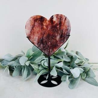 Fire Quartz (Red Hematoid Ferruginous) Heart on Black Pin Stand - 10" Large Specimen Carving