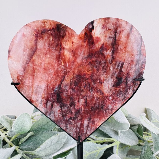 Fire Quartz (Red Hematoid) Heart on Black Pin Stand - 10" Large Specimen Carving