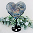Labradorite Heart on Black Pin Stand - 10" Large Specimen Carving Home Decor