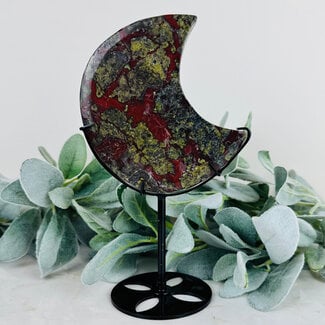 Dragon’s (Dragons Blood Stone) Jasper Crescent Moon on Black Pin Stand - 8" Specimen Home Decor #2