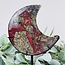 Dragon’s (Dragons Blood Stone) Jasper Crescent Moon on Black Pin Stand - 8" Specimen Home Decor