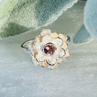 Pink Ruby Tourmaline Rings - Size 11 Flowers Faceted Round Circle Bezel Set - Sterling Silver