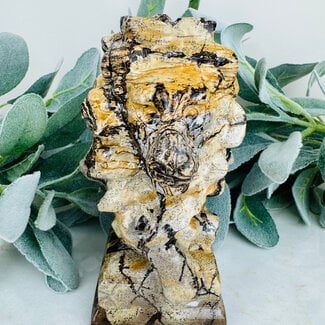 Picture Jasper Lion - 6" Carving Statue Pedestal Mount Home Decor