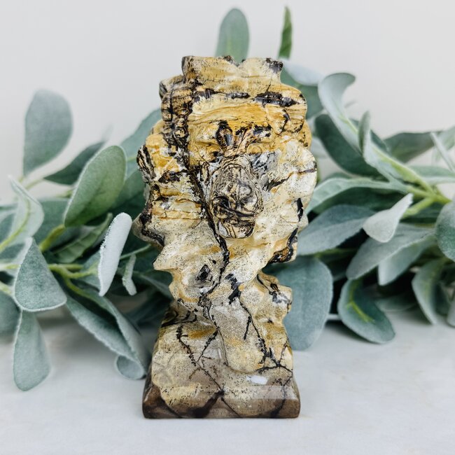Picture Jasper Lion - 6" Carving Statue Pedestal Mount Home Decor
