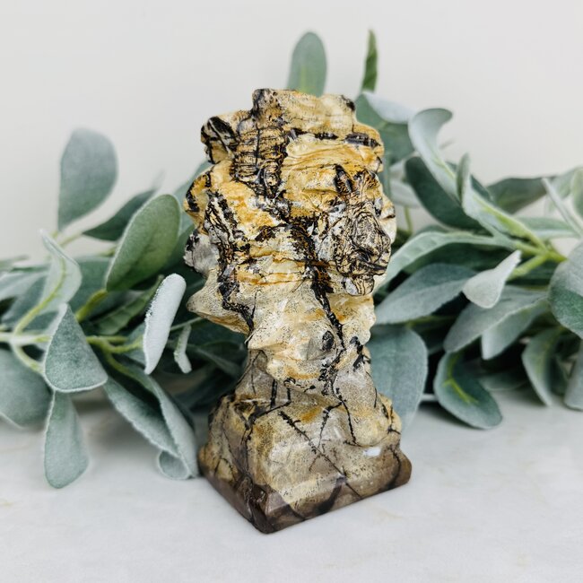 Picture Jasper Lion - 6" Carving Statue Pedestal Mount Home Decor