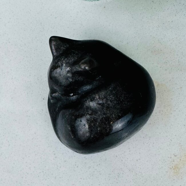 Silversheen Silver Sheen Black Obsidian Sleeping Cats - Small 1" Animal Carving Kitten Kitty