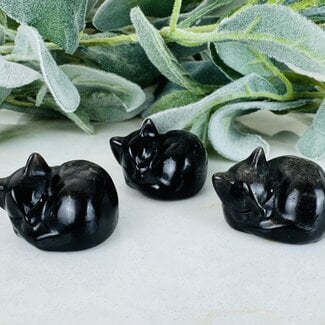 Silversheen Silver Sheen Black Obsidian Sleeping Cats - Small 1" Animal Carving Kitten Kitty