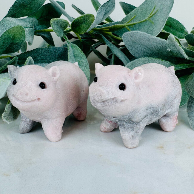 Pink Opal Pigs - 3.5" Animal Carving Piggy Piglet