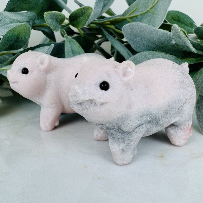 Pink Opal Pigs - 3.5" Animal Carving Piggy Piglet