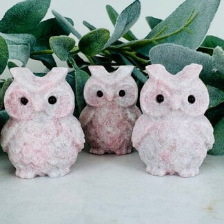 Pink Opal Owls - 2.5" Matte Animal Carving