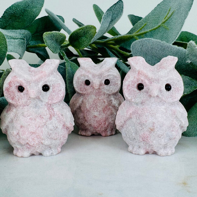 Pink Opal Owls - 2.5" Matte Animal Carving