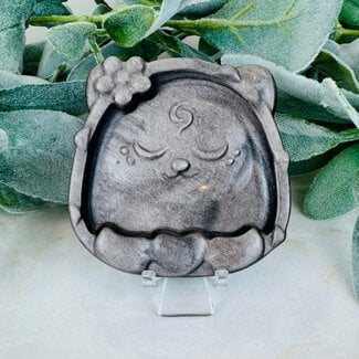 Silversheen Silver Sheen Obsidian Sleeping Kitty Dish Bowl - 3" Keepsake Catchall Heart Flower