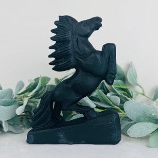 Black Obsidian Horses Pony - 8.5" Large Animal Carving Specimen (Matte)