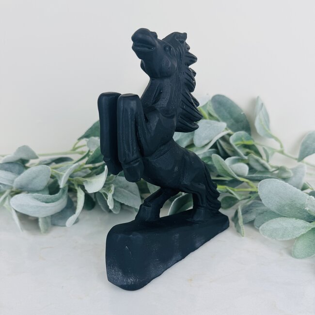 Black Obsidian Horses Pony - 8.5" Large Animal Carving Specimen (Matte)