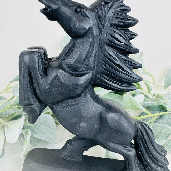 Black Obsidian Horses Pony - 8.5" Large Animal Carving Specimen (Matte)