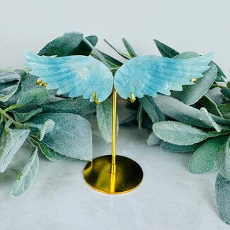 Amazonite Angel Wings on Gold Pin Stand - 5" Medium Carvings