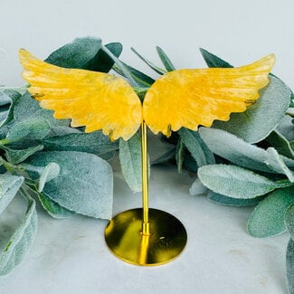 Golden Healer Quartz (Yellow Hematoid) Angel Wings on Gold Pin Stand - 5" Medium Carvings