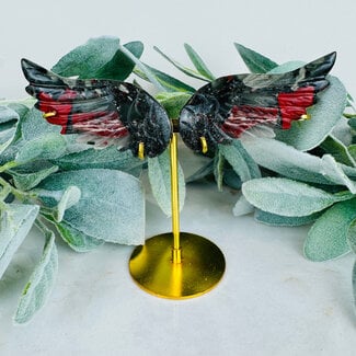 Bloodstone (Seftonite Septonite Setonite Heliotrope) Angel Wings on Gold Pin Stand - 5" Medium Carvings