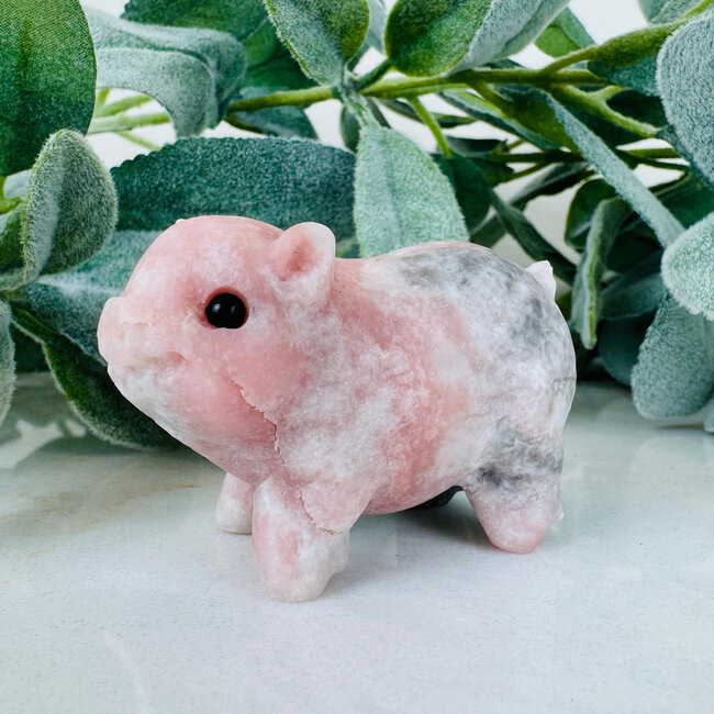 Pink Opal Pigs - 2.5" Small Piggy Piglet Animal Carving