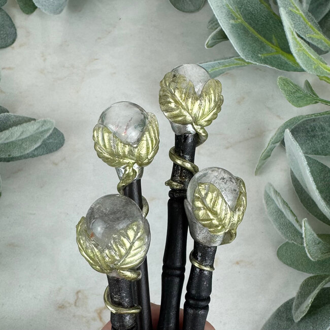 Clear (Crystal) Quartz Wands - Sphere Tip 7.5" Magic Majik Wizard Orb Finial