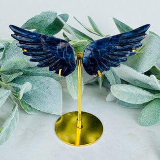Sunset Sodalite Angel Wings on Gold Pin Stand - 5" Medium Carvings