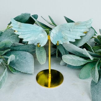 Blue Caribbean Calcite  Angel Wings on Gold Pin Stand - 5" Medium Carvings