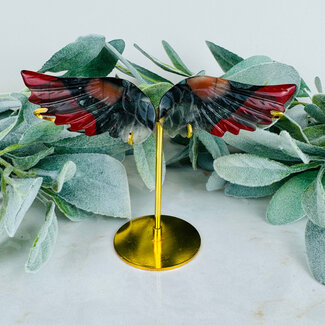 Bloodstone (Seftonite Septonite Setonite Heliotrope #2) Angel Wings on Gold Pin Stand - 5" Medium Carvings