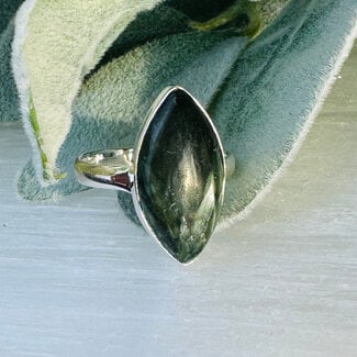 Seraphinite (Serafina Green Chlorite) Rings - Size 11 Marquise Bezel Set - Sterling Silver