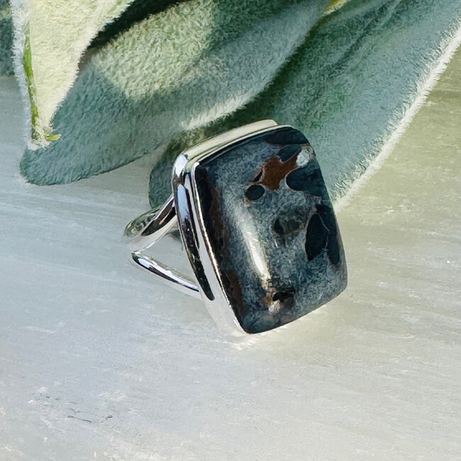Pietersite Rings - Size 6 Rectangle Bezel Set - Split Band Sterling Silver Tempest Stone