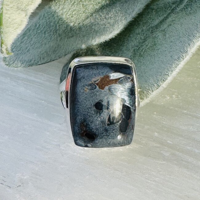 Pietersite Rings - Size 6 Rectangle Bezel Set - Split Band Sterling Silver Tempest Stone