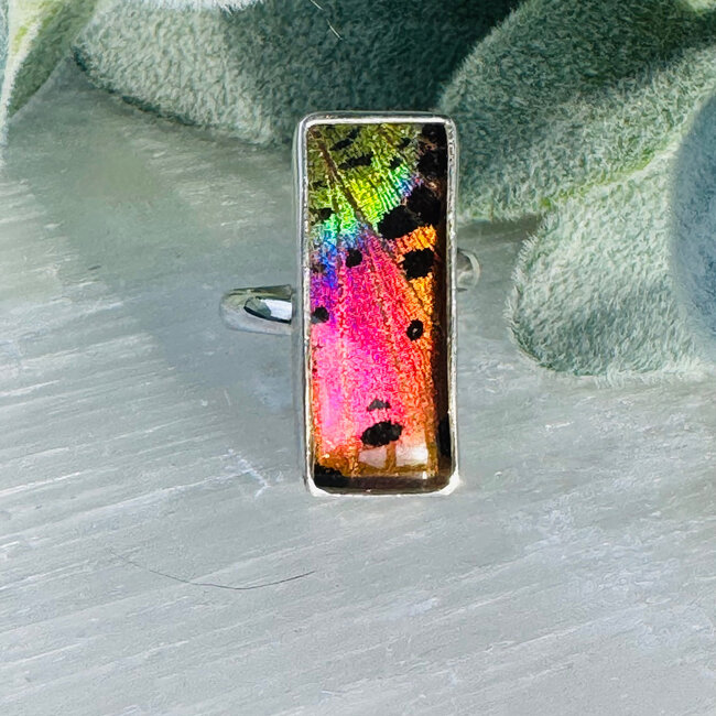Multi Colored Wing Rings - Adjustable Rectangle Bezel Set - Sterling Silver