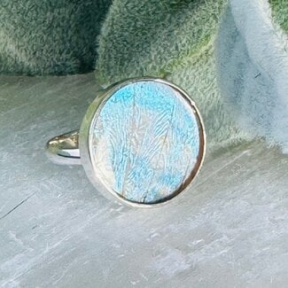 White Iridescent Butterfly Wing Rings - Adjustable Round Circle Bezel Set - Sterling Silver