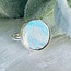 White Iridescent Butterfly Wing Rings - Adjustable Round Circle Bezel Set - Sterling Silver