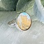 White Iridescent Butterfly Wing Rings - Adjustable Round Circle Bezel Set - Sterling Silver
