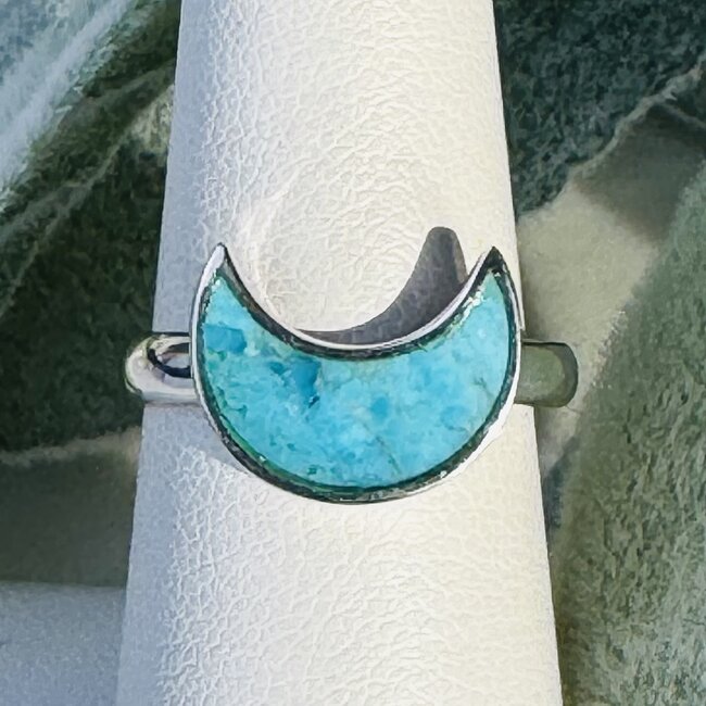 Turquoise Rings - Size 7 Crescent Moon Bezel Set - Sterling Silver