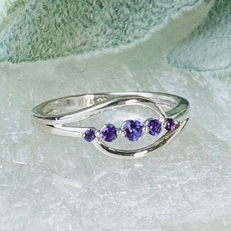 Amethyst 5 Stone Rings - Size 4 Round Circle Claw Prong Set - Split Front Sterling Silver