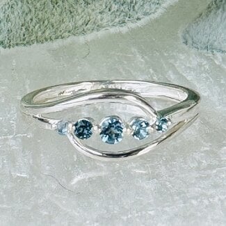 London Blue Topaz  5 Stone Rings - Size 9 Round Circle Claw Prong Set - Split Front Sterling Silver