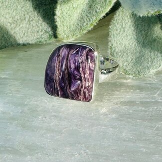 Charoite Rings - Size 8 Angeled Square Bezel Set - Sterling Silver