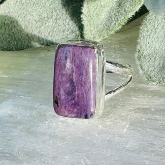 Charoite Rings -  Size 6 Rectangle Bezel Set - Split Band Sterling Silver