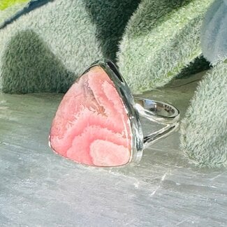 Rhodochrosite Rings - Size 9 Triangle Bezel Set - Split Band Sterling Silver
