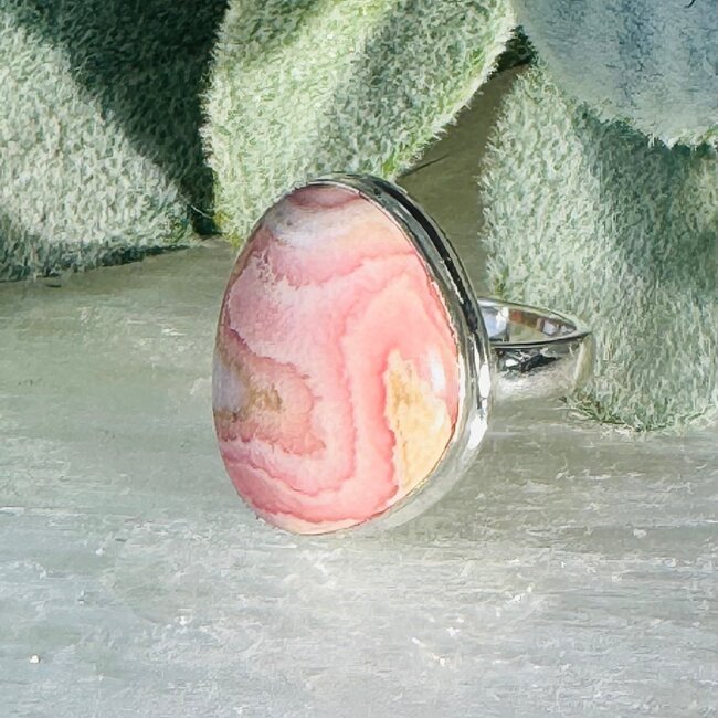 Rhodochrosite Rings - Size 9 Free Form Bezel Set - Sterling Silver