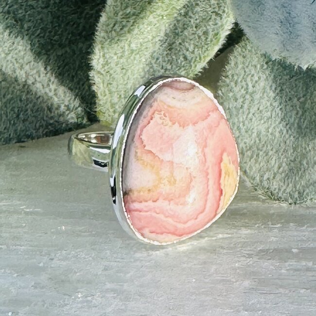 Rhodochrosite Rings - Size 9 Free Form Bezel Set - Sterling Silver