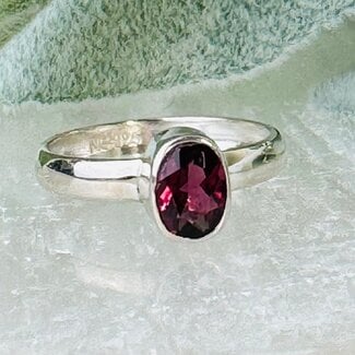 Red Garnet Rings - Size 6 Oval Faceted Bezel Set - Sterling Silver