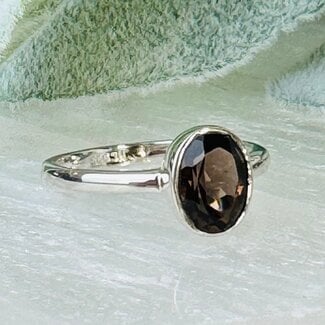 Smoky (Smokey) Quartz Rings - Size 6 Oval Faceted Bezel Set - Sterling Silver