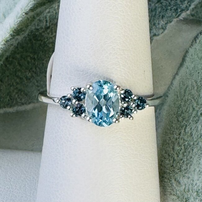 London & Swiss Blue Topaz Rings - Size 6 Oval & Round Faceted - Claw Prong Set Sterling Silver